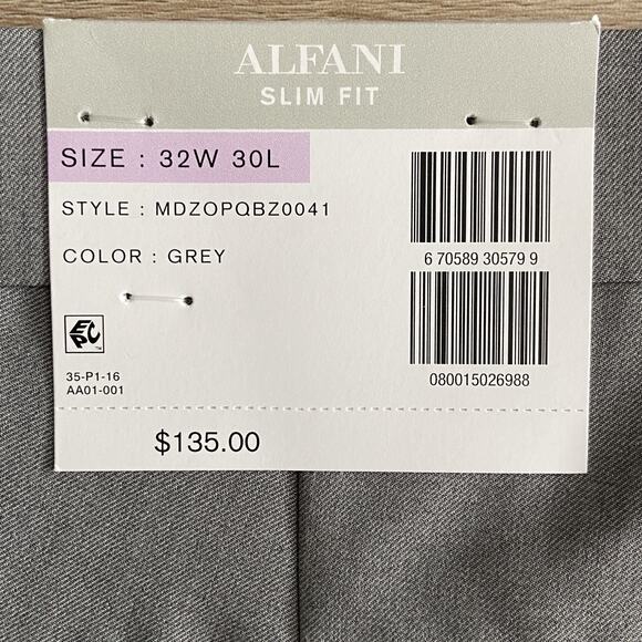 Alfani Men's 32x30 Tuxedo Pant Slim Fit Stretch Grey w/Black Stripe NEW - Picture 8 of 10